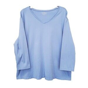 LL Bean Women's Blue V-Neck 3/4 Sleeve T-Shirt Size 3X